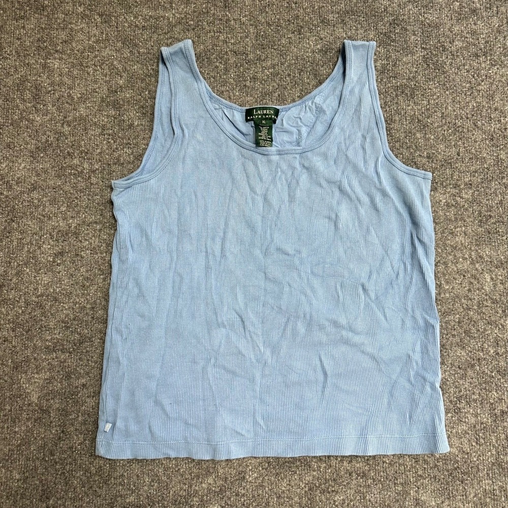 Lauren Ralph Lauren Tank Top Womens Size XL Blue Cotton Ribbed Scoop Neck USA